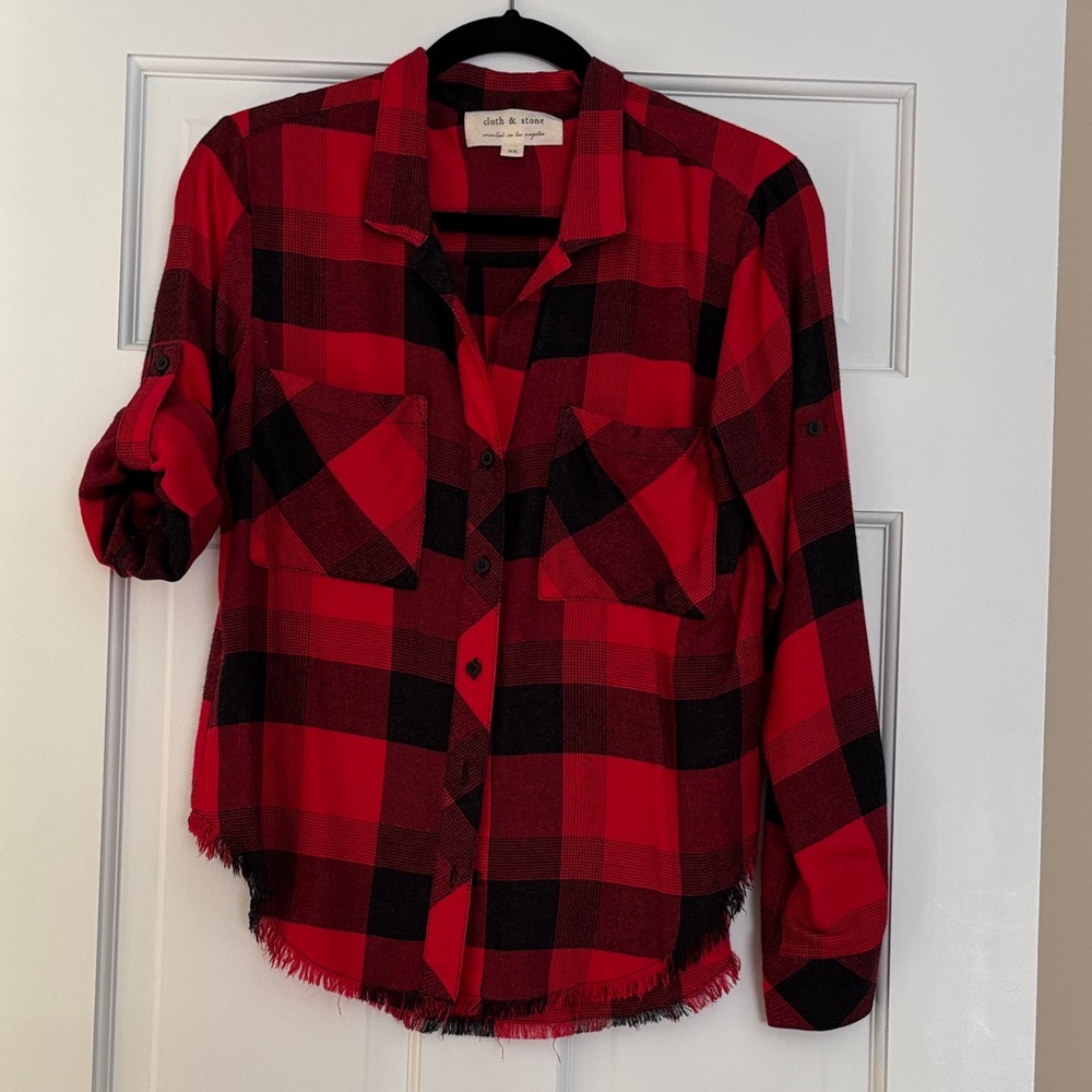 Cloth & Stone Red and Black Plaid Shirt
